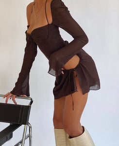 House Of CB - Baby Chocolate Chiffon Cut Out Halter Mini Dress