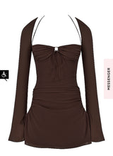 Load image into Gallery viewer, House Of CB - Baby Chocolate Chiffon Cut Out Halter Mini Dress
