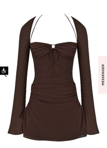 House Of CB - Baby Chocolate Chiffon Cut Out Halter Mini Dress