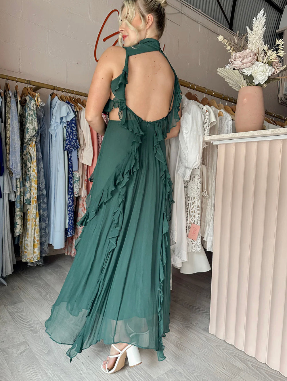 Backless frill dress best sale