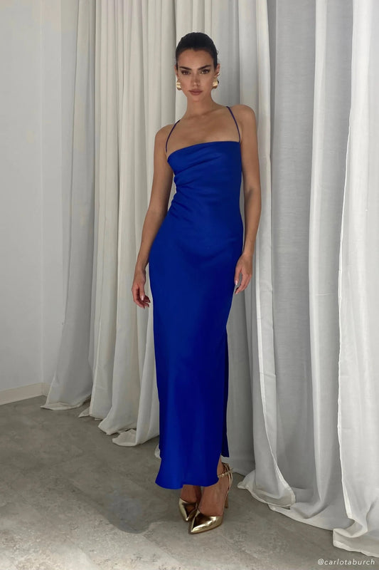 Meshki - Sydney Straight Neck Slip Maxi in Cobalt Blue