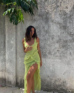 House Of CB - Pixie Lime Ruffle Maxi Dress
