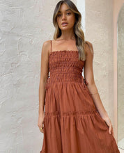 Load image into Gallery viewer, Shona Joy - Kaia Shirred Tiered Midi Dress in Paprika
