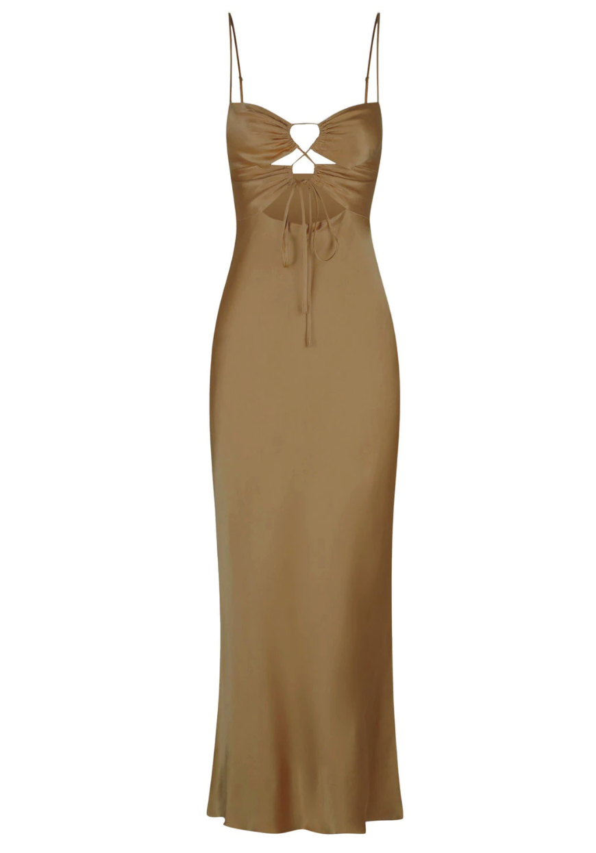 Shona Joy - Alma Lace Up Midi Dress in Cumin rwsb. Shona Joy - Alma Lace Up Midi Dress in Cumin rwsb.