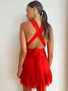 Shona Joy - Leilani Plunged Tie Back Mini Dress Hibiscus